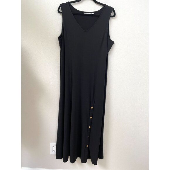 Susan Graver Dresses & Skirts - Susan Graver Womens XL Black Sleeveless V Neck Maxi Dress Button Accent Stretch
